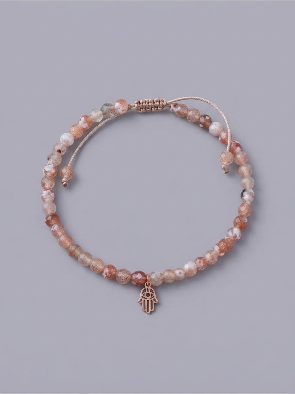 Flower Agate Faceted Gemstone Beaded Macrame Bracelet Hamsa Hand